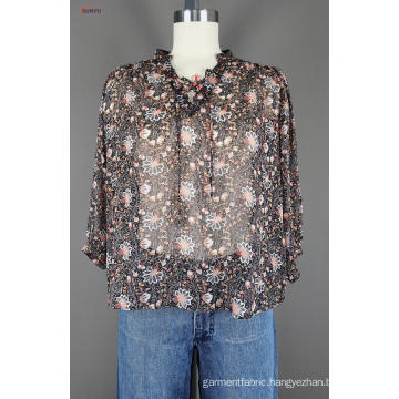 Ladie's chiffon print long sleeve shirt